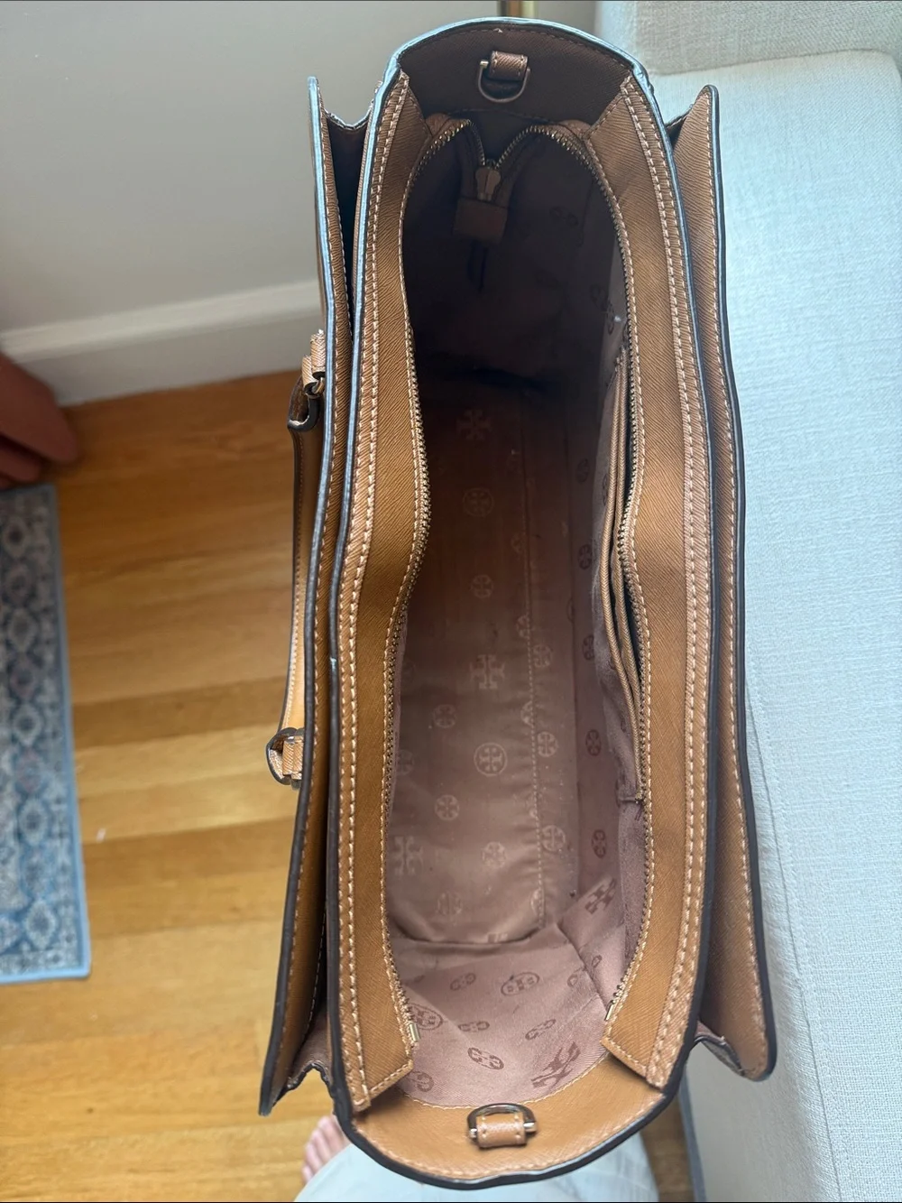 Tory Burch Cognac Saffiano Leather Laptop Tote